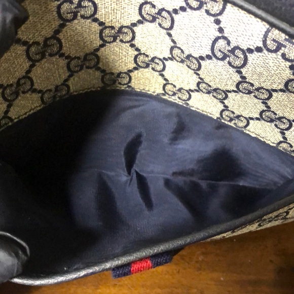 GUCCI GG Ophidia Sherry Line Navy Leather Grey Canvas Crossbody Bag Vintage - Picture 4 of 17